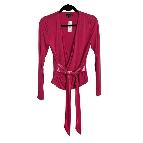 J Crew Top Womens Size Small Pink Long Sleeve Tie Front Wrap Top Preppy Chic NWT - Picture 1 of 10